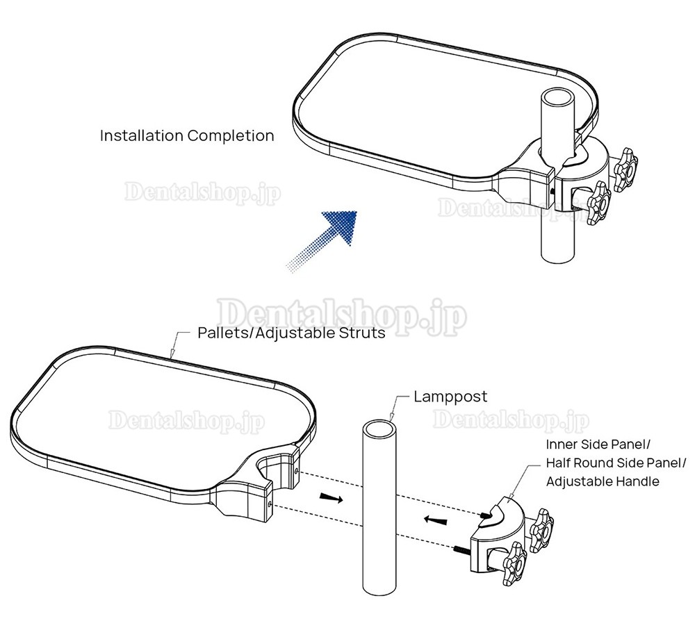 歯科用プラスチック製トレイテーブル（歯科用チェア取り付け型）